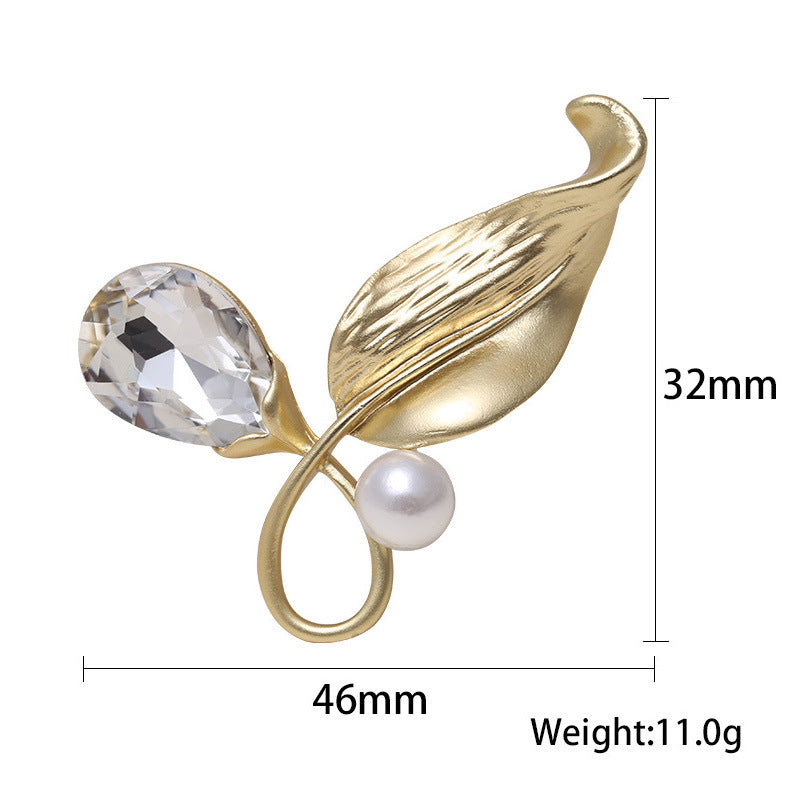 Leaves Matte Plating Pearl Brooch