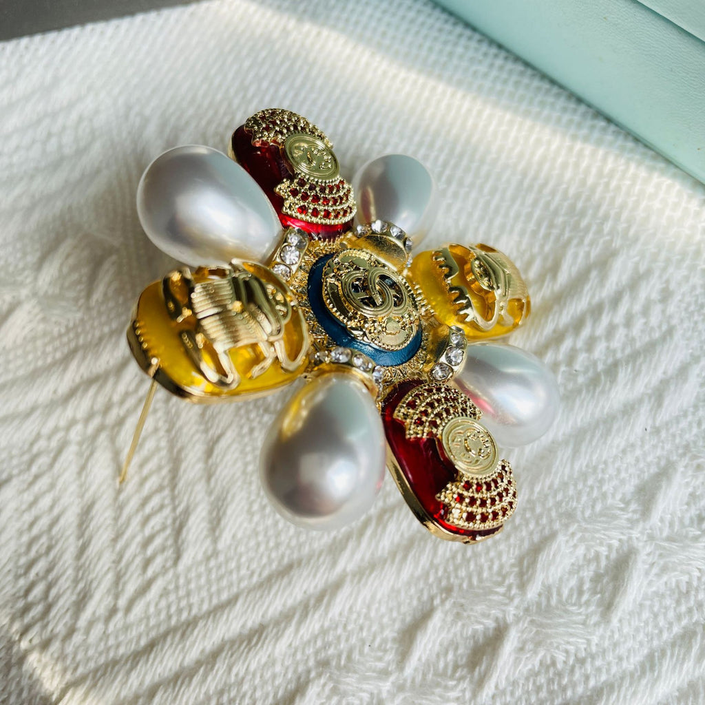Scarab Brooch Enamel Incense Alloy Pearl Gem Badge