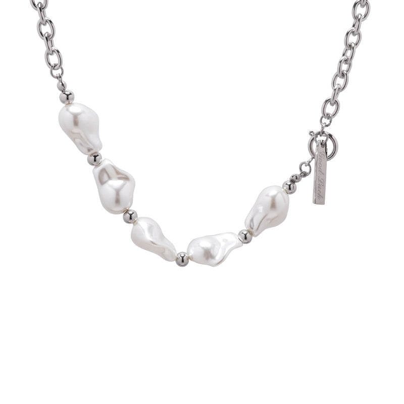 KANSAI New Irregular Large Pearl Square Brand Necklace Short Clavicle Chain Cold Wind Hip-Hop Cool Trendy Jewelry