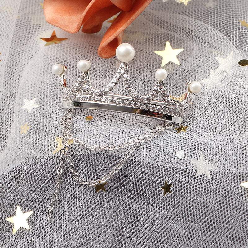 Pearl gold and silver crown brooch