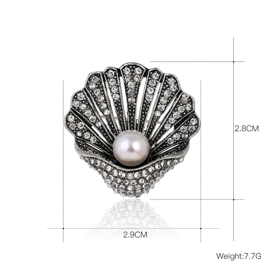 Fashion Vintage Rhinestone Pearl Shell Brooch