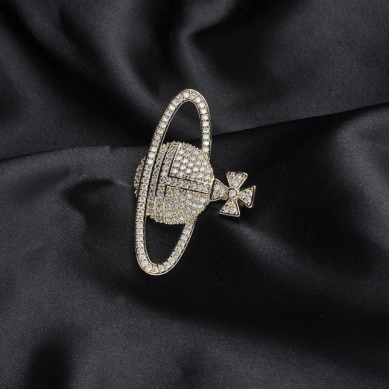 Inlaid Zircon Pearl Globe Brooch Female Planet Pin