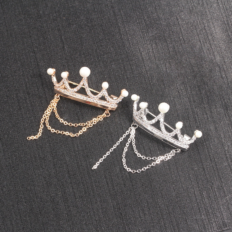 Pearl gold and silver crown brooch