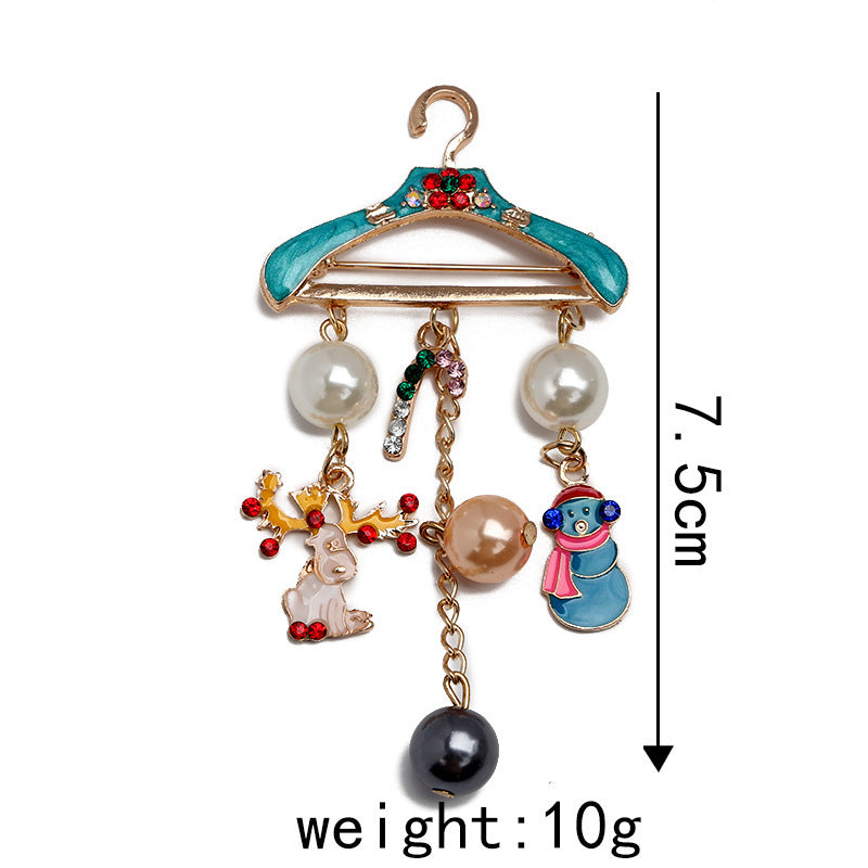 Christmas Snowman Cane Rhinestone Pearl Brooch