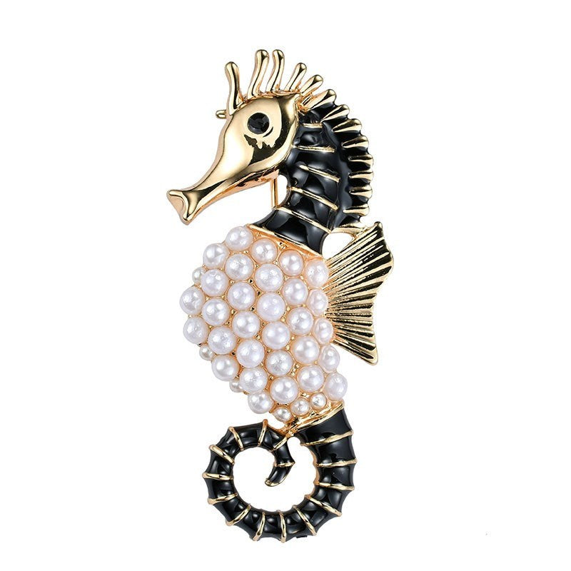 High-end pearl and diamond seahorse brooch
