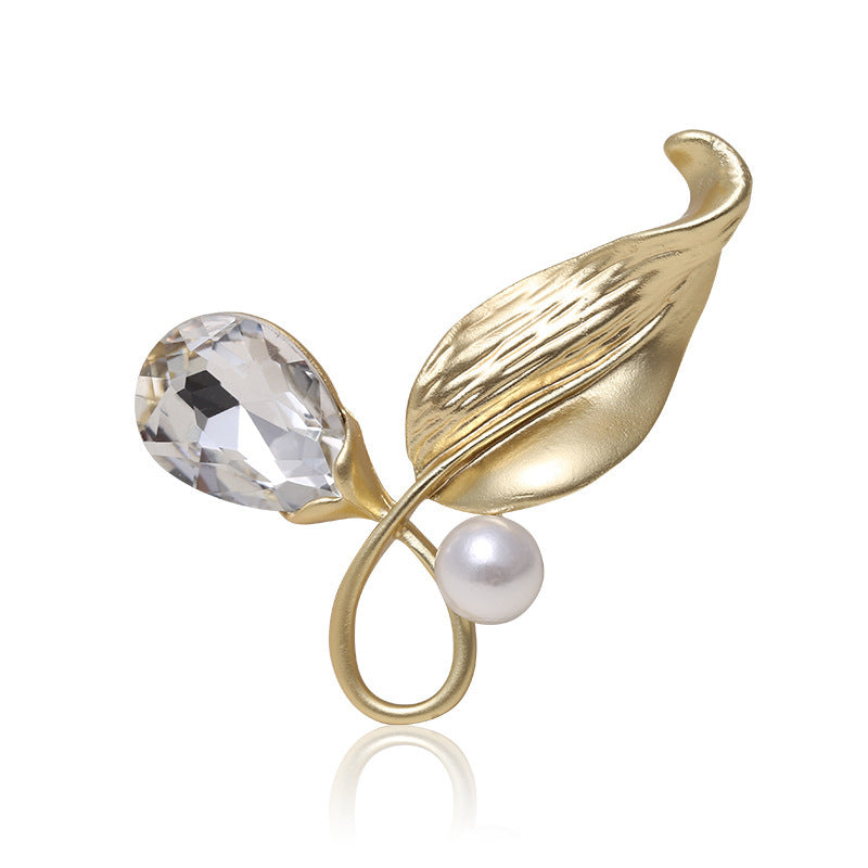 Leaves Matte Plating Pearl Brooch