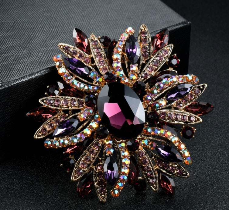 Metallic Pearl Rhinestone Flower Drip Brooch