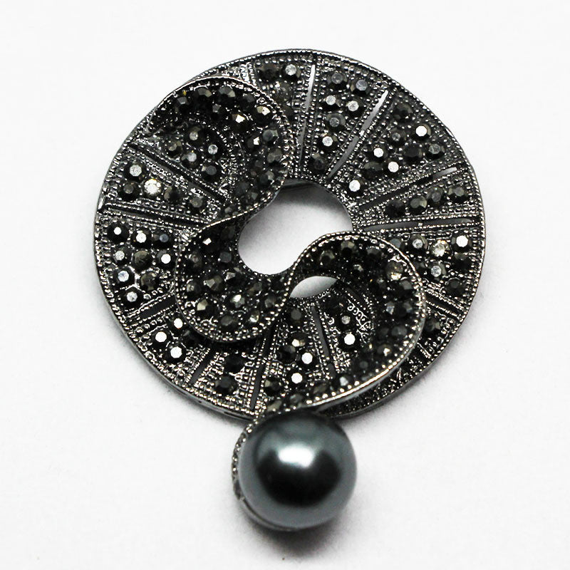 Black Diamond Crystal Pearl Brooch