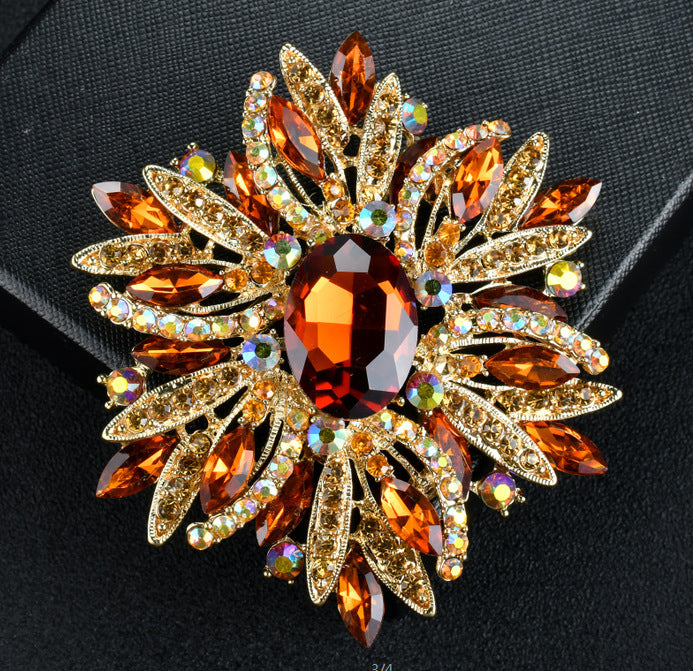 Metallic Pearl Rhinestone Flower Drip Brooch