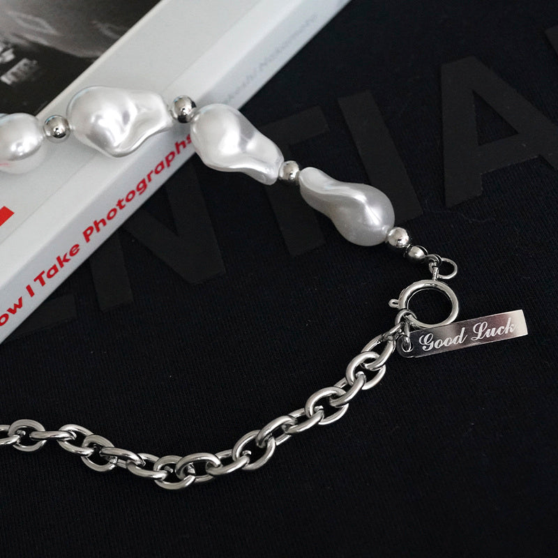 KANSAI New Irregular Large Pearl Square Brand Necklace Short Clavicle Chain Cold Wind Hip-Hop Cool Trendy Jewelry