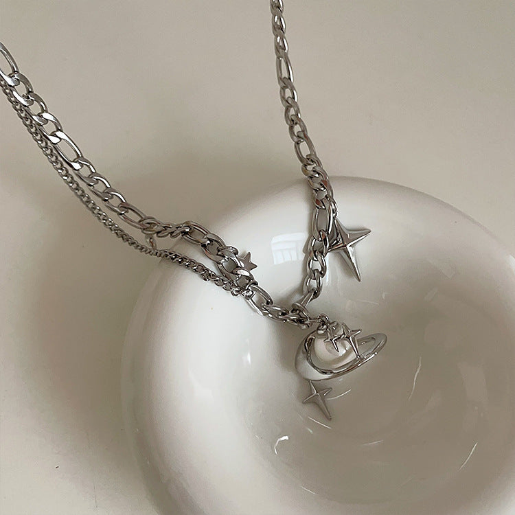 Design Sense Niche Retro Personality All Match Graceful And Fashionable Fairy Pearl Planet Necklace For Women