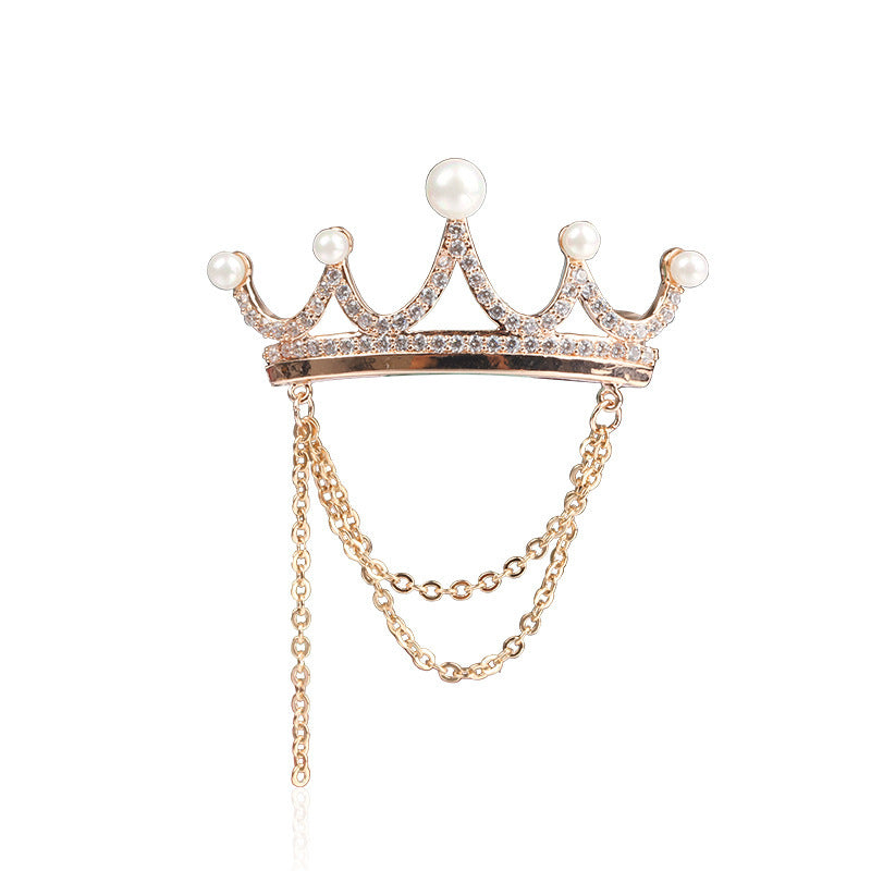 Pearl gold and silver crown brooch