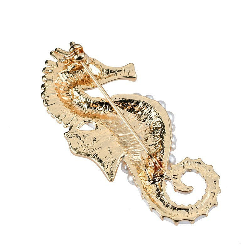 High-end pearl and diamond seahorse brooch