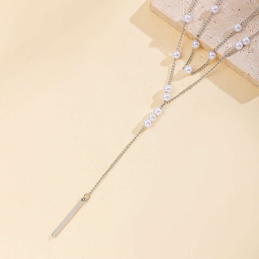 Pearl Geometric Tassel Necklace