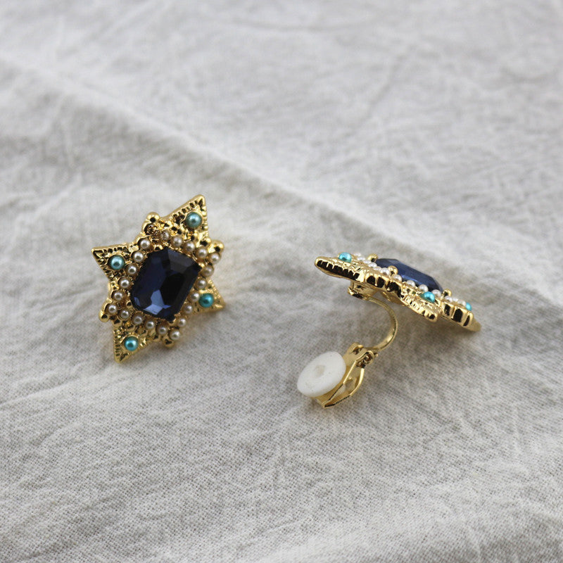 Fashion Antique Sapphire Pearl Brooch Ear Clip