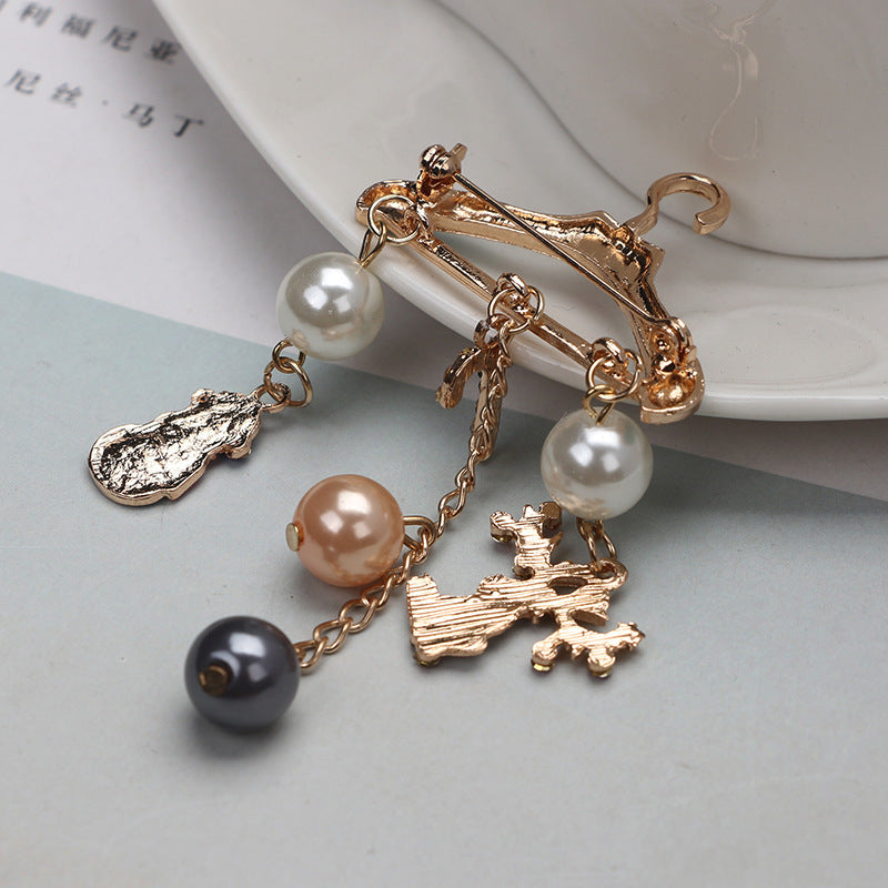 Christmas Snowman Cane Rhinestone Pearl Brooch