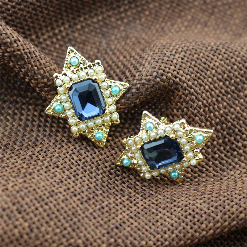 Fashion Antique Sapphire Pearl Brooch Ear Clip