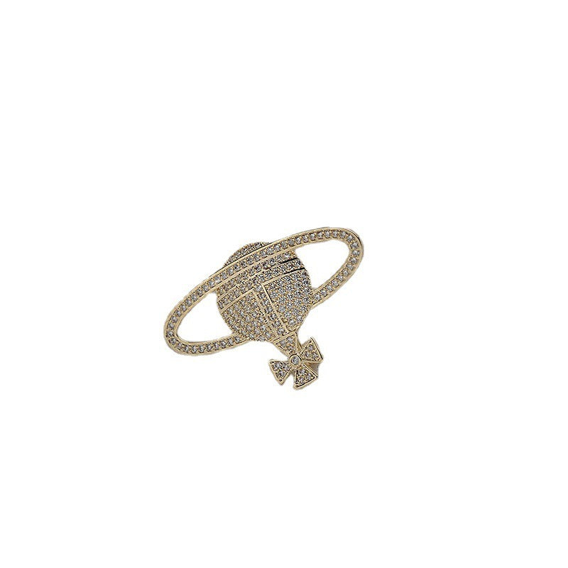 Inlaid Zircon Pearl Globe Brooch Female Planet Pin