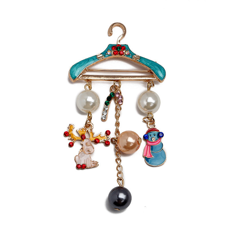Christmas Snowman Cane Rhinestone Pearl Brooch