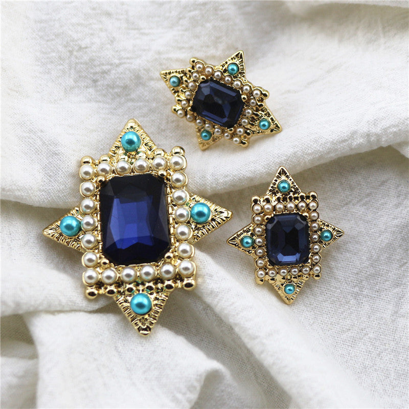 Fashion Antique Sapphire Pearl Brooch Ear Clip