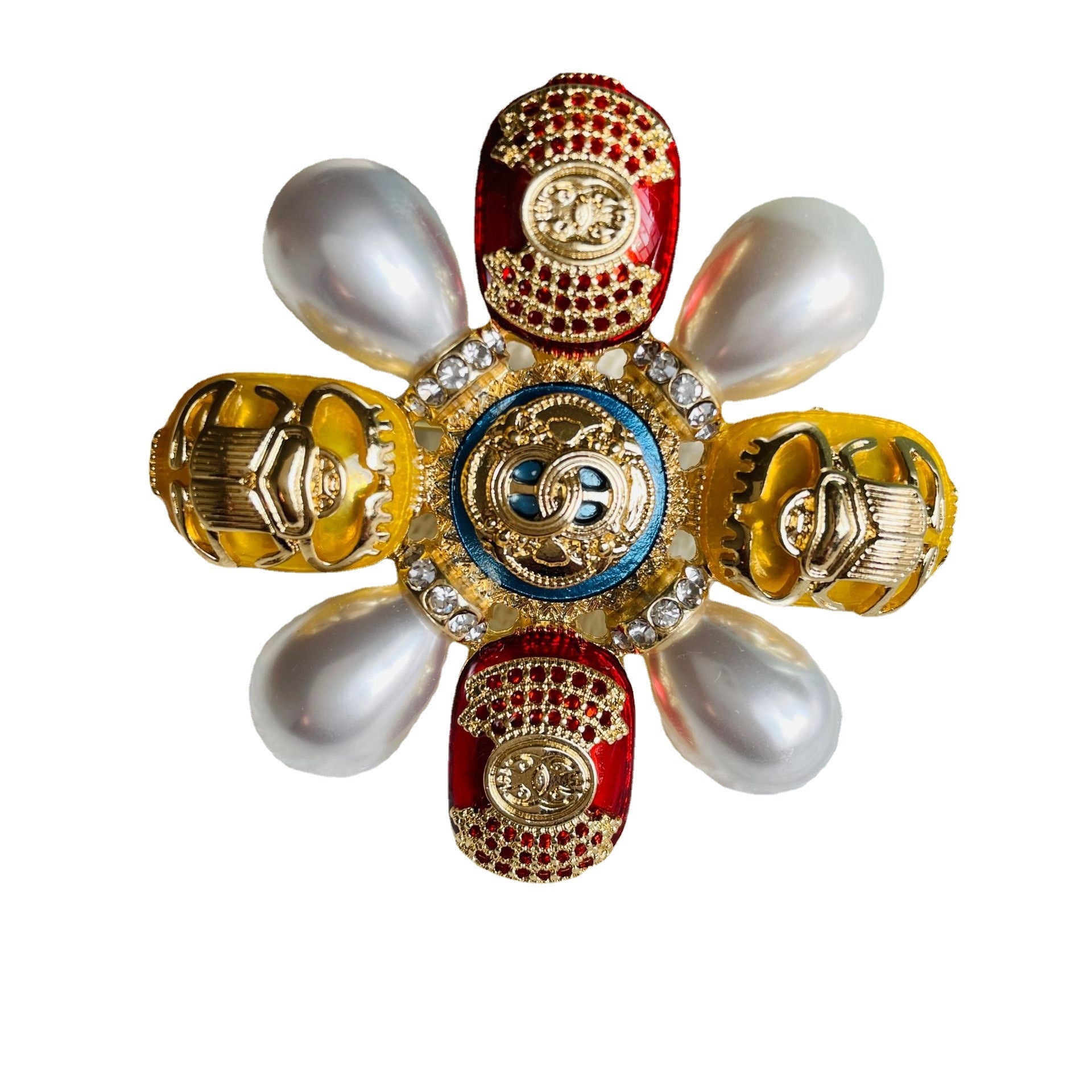 Scarab Brooch Enamel Incense Alloy Pearl Gem Badge