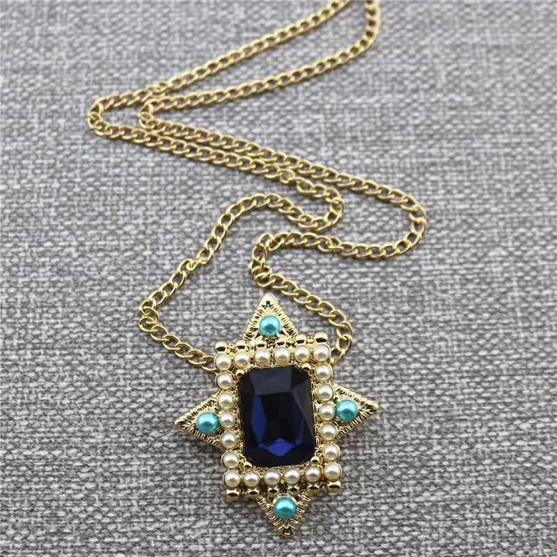 Fashion Antique Sapphire Pearl Brooch Ear Clip