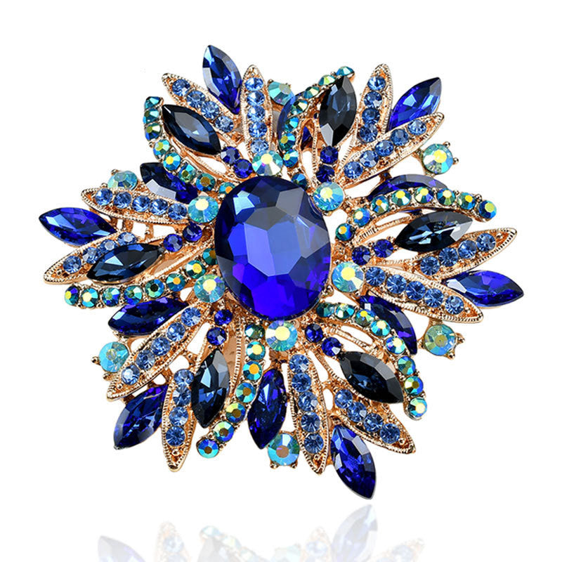Metallic Pearl Rhinestone Flower Drip Brooch