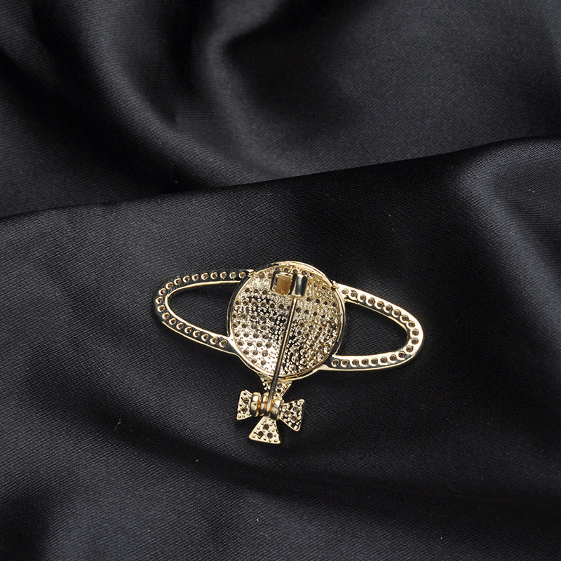 Inlaid Zircon Pearl Globe Brooch Female Planet Pin